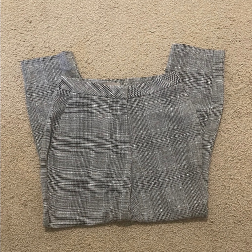Gray Plaid Tailored Trousers with Wool Blend Fabric